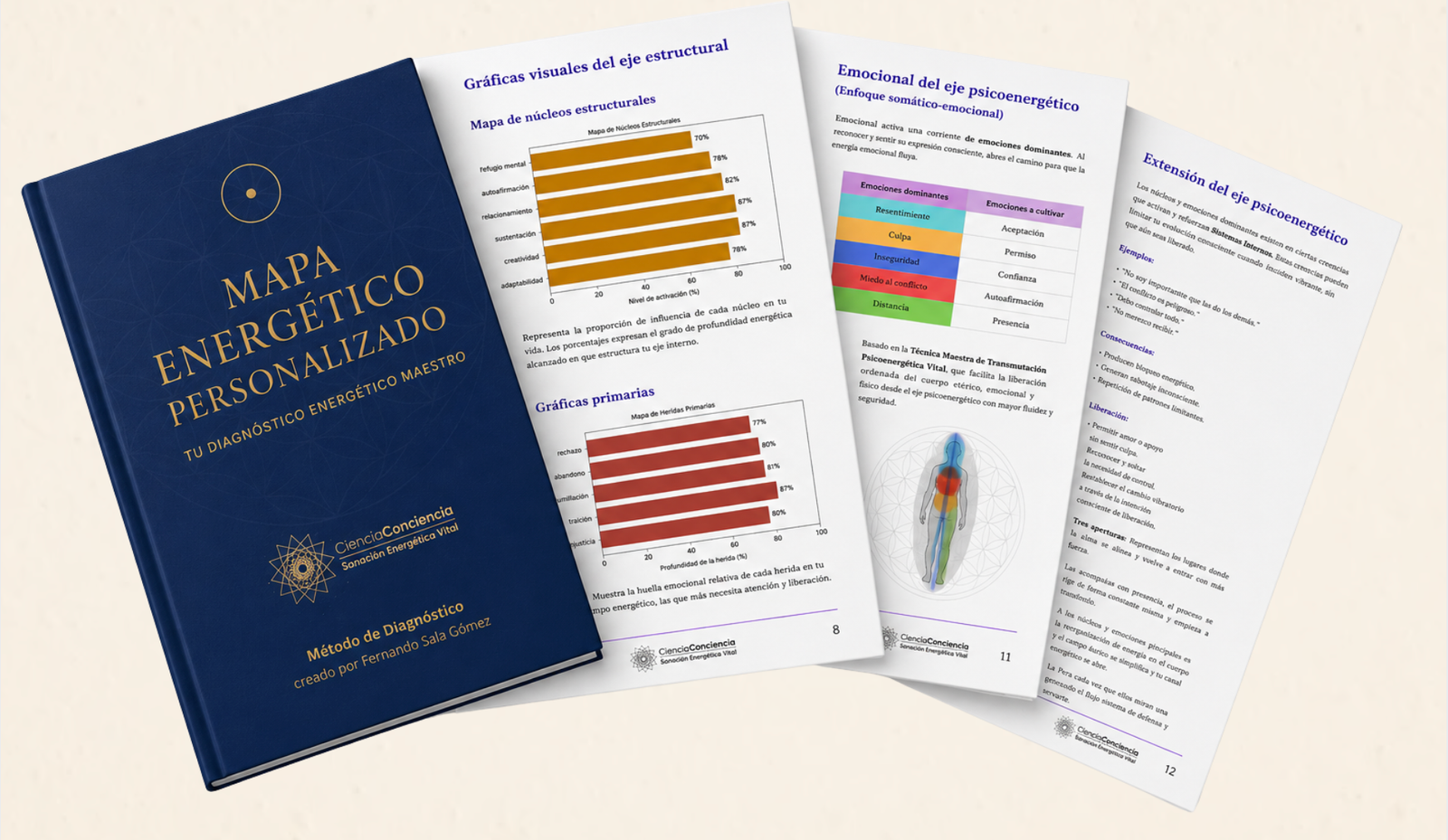 Presentación del Mapa Energético Personalizado, con su portada azul y ejemplos de gráficas y explicaciones